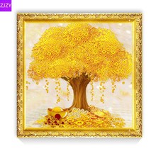 ZJZY Diamond Embroidered Money Tree Picture Rhinestone 5d Diy Diamond Painting Crystal Diamond Mosaic Full Round Diamond LY208 2024 - buy cheap