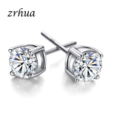 ZRHUA-pendientes pequeños de circonia cúbica para mujer y niña, joyería de Color plata, aretes redondos de cristal, regalo 2024 - compra barato