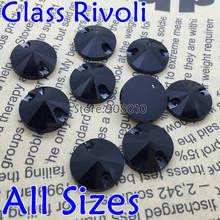 TopStone Jet Black Color Rivoli Sew On Stone Flatback 2holes 8,10,12,14,16,18mm Round Sewing Crystal Beads Dress Jewelry Deco 2024 - buy cheap