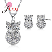 New Arrivals Owl Shape Full Cubic Zirconia Women 925 Sterling Silver Pendant Necklace Stud Earrings Jewelry Sets Girls 2024 - buy cheap