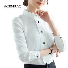 ACRMRAC Mulheres camisa Magro OL branco Formal do Negócio camisa de manga Longa Mulheres 2024 - compre barato