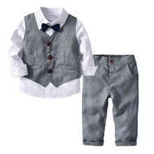 baby Kids Suits Blazers Autumn Baby Boys Shirt Overalls Coat Tie Boys Suit for Wedding Formal Party Wear Cotton Children Clothes 2024 - buy cheap