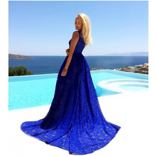 2016 Summer New Fashion Women Solid Color Patchwork Lace Evening Long Dress Sleeveless O Neck Blue Maxi Dresses 2024 - buy cheap