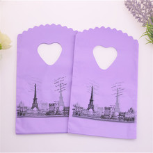 Miniboutique de plástico púrpura con Torre Eiffel, paquete pequeño de regalo de plástico, venta al por mayor, 50 unids/lote, 9x15cm 2024 - compra barato
