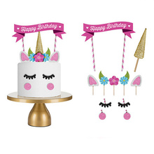 Juego de pastel de unicornio hecho a mano para niños, decoración de tartas de color rosa para fiesta de boda, papel para pasteles feliz boda diseño de pastel, 1set 2024 - compra barato