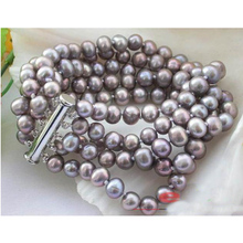 Pulsera de perlas para mujer, accesorio perfecto para regalo de cumpleaños, 5 filas, 8 pulgadas, 7-8mm, lavanda, perlas cultivadas en agua dulce 2024 - compra barato
