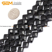 Gem-inside Natural Faceted Diagonal Flat Square Black Agates Beads For Jewelry Making DIY 8-14mm 15inches 2024 - buy cheap