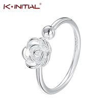 Kinitial rosa flor anel de flor com bola anéis para as mulheres fashion statement casamento jóias menina tamanho ajustável bijoux 2024 - compre barato