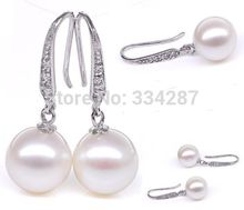 Regalo de las mujeres de amor Natural agradable blanco AAA + redondo de 9-10MM pendientes colgantes de perlas mujer para-joyas-joyería 2024 - compra barato