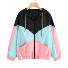 Women Long Sleeve Zipper Pockets Casual Sport Coat multi Color cut and sew windbreaker with hood Color block Coats 2024 - buy cheap