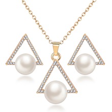 gold color fashion geometric simulated pearl jewelry sets for wedding long chain pendant necklace with stud earrings 2024 - buy cheap