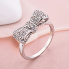 Drop Shipping Stunning Deluxe Jewelry 925 Silver Fill Pave Tiny White 5A Cubic Zirconia Wedding Bow Band Ring for Mother's Gift 2024 - buy cheap