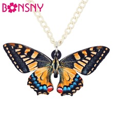 Bonsny Acrylic Tiger Swallowtail Butterfly Pendant Long Chain Collar New Fashion Insect Summer Jewelry For Women Girls Teen Gift 2024 - buy cheap