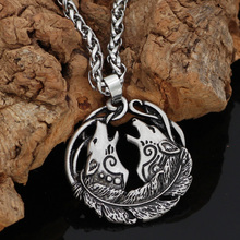 Nordic Viking Norse odin wolf  Geri and Freki mulet pendant necklace valknut gift bag 2024 - buy cheap