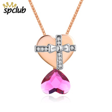Cristais de swarovski nova jóias de luxo bonito coração cruz pingentes pingente colares para menina feminino amor jóias 2024 - compre barato