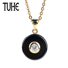 Round Pendant Necklace For Women Gold Rose Gold Chain With Circle Black Ceramic Necklace Simple Style Fashion Wedding Jewelry 2024 - buy cheap