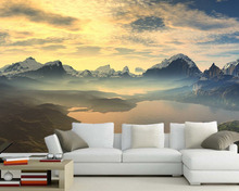 Papel de parede da manhã em um lago tranquila, montanhas, 3w, sala de estar, sofá, tv, parede, quarto, restaurante, café, mural 2024 - compre barato