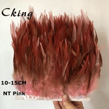 Cking 5-10 metros natural rosa galo hackle pena franja 10-15cm frango faisão guarnições decoração do casamento saia roupas 2024 - compre barato