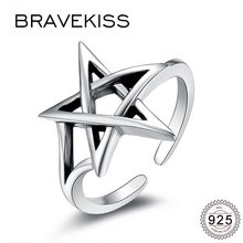 Женское кольцо BRAVEKISS, регулируемое кольцо из стерлингового серебра 925 пробы с регулируемой ручкой, полая пентаграмма, BLR0324 2024 - купить недорого