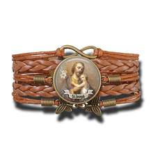 Pulsera tejida de cuero multicapa con cúpula de cristal para mujer, brazalete religioso de estilo Vintage, con cabujón, regalo de cumpleaños y Navidad 2024 - compra barato