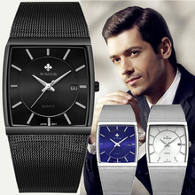 Wwoor relógio quartzo quadrado masculino, relógio de pulso impermeável com data em aço inoxidável preto, luxuoso de marca 2021 2024 - compre barato