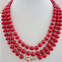 Очаровательный натуральный 8 мм Модный Красный коралл ожерелье бусы ювелирные изделия натуральный камень 52" 2024 - купить недорого