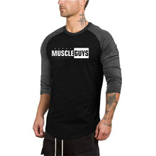 Musclechips camiseta de algodão masculina, camiseta de manga de sete quartos para homens camiseta de slim fit academia fitness musculação roupa de malhação tops de marca 2024 - compre barato