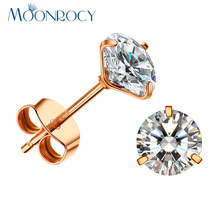 MOONROCY Free shipping Fashion Cubic Zirconia Rose Gold Color Fashion Crystal Earring Stud Jewelry Wholesale for Women 2024 - buy cheap