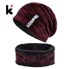 Winter Knitted Hat and Scarf Sets For Men Thick Knitting Plaid Beanies Skullies Add Velvet Warm Bonnet Caps Women Neckerchief 2024 - buy cheap