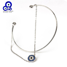 Lucky olhado azul pulseira de mau olhado, pulseira de aço de titânio aberta, pulseira de corrente dupla, joias femininas de luxo ey5162 2024 - compre barato