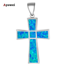 Эффектное ожерелье для женщин синий огненный опал штамп серебро Nacklace подвески крест модные ювелирные изделия OP522A 2024 - купить недорого