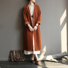 Женский вельветовый Тренч, однотонное хлопковое пальто в стиле ретро, винтажное длинное пальто для осени и зимы 2024 - купить недорого
