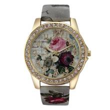 Timezone #301 Fashion women's Watch Rose Pattern Leather Strap Analog Quartz Watch 2024 - buy cheap