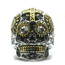 High Quality Unisex 316L Stainless Steel Carved Flower Cross Skull Clean Stone Eye Ring 2024 - buy cheap