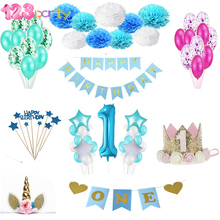 1st Banner Decoração Balões da Festa de Aniversário de Um Ano de Idade Party Baby Shower Decoração unicórnio Do Favor Fontes do partido Do Bebê Da Menina do Menino 2024 - compre barato