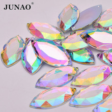 JUNAO-gemas de coser Cristal AB, 17x32mm, 20x40mm, diamantes de imitación con forma de ojo de caballo, piedras planas Strass, apliques grandes de cristal para ropa artesanal 2024 - compra barato