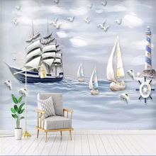 Decorative wallpaper Relief sailing ship undersea world 3D background wall 2024 - buy cheap