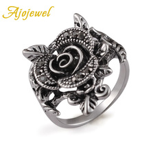 Jojewel novo vintage cristal preto strass flor feminino jóias anel design 2024 - compre barato