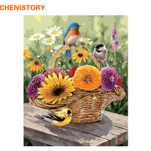 Chenistory-cesta de pintura por números de pássaros sem moldura, flores, arte para parede, pintura a óleo sobre tela, para decoração de casa 2024 - compre barato