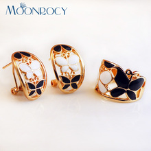 MOONROCY Free Shipping Earring and Ring sets fashion jewelry Rose Gold Color Austrian Crystal Butterfly Jewelry Set for women 2024 - buy cheap