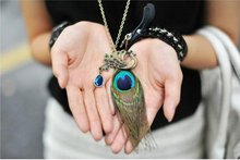 Новое поступление, лидер продаж, модное ожерелье Стразы с перьями павлина N8 2024 - купить недорого