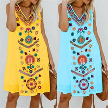 Plus Size Women's Floral Printed Cotton Dress Summer Sleeveless V neck Long Shirt Ladies Casual Dresses S-3XL 2024 - buy cheap