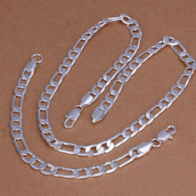 S169 925 fine jewelry set,classic style,fashion jewelry,antiallergic 8M Flat Figaro Bracelet Necklace Jewelry Set 2024 - buy cheap