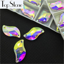 TopStone S shape Sew On Glass Crystal Rhinestones Clear AB Flatback 2 holes 6x12,10x20,15x30mm for Dress Making 2024 - buy cheap