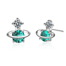 New Arrival 925 Sterling Silver Cute Little Green Planet Star Crystal Ladies'stud Earrings For Women Birthday Gift Drop Shipping 2024 - buy cheap