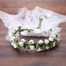 Véu de noiva coroa de flores, decoração, guirlanda com véu, festa de casamento, floral para festa de casamento 2024 - compre barato