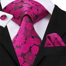 Hi-Tie Red Floral Necktie For Men Luxury Style Neck Wear Silk Jacquard Woven Gravata Ties Hanky Cufflinks Set For Wedding Party 2024 - buy cheap