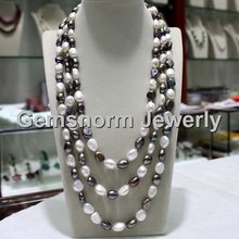 Charms Freshwater White Pearls Necklace 3 rows Big Pearls Wedding Necklace FP189 2024 - buy cheap