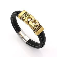 Pulsera de acero inoxidable para hombre, accesorio de cuero, estilo bizantino, novedad 2024 - compra barato