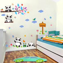 Pegatinas de pared de rama de árbol con pájaros para habitación de niños, calcomanías de dibujos animados para pared de animales, arte mural de pvc, panda, bosque encantador 2024 - compra barato